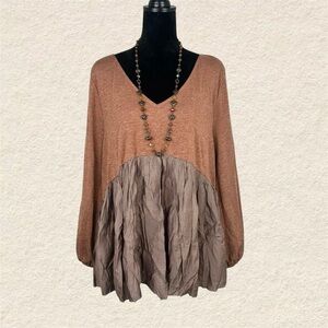 NWT Fairycore Brown Ruffled Lined Women's Blouse